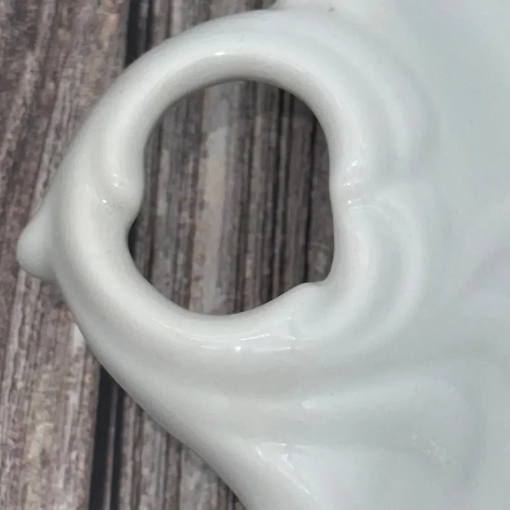 Vintage Japan White Porcelain Scalloped Leaf 11” Twig Handle Ruffled MCM UCAGC